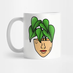 Tropical House Plant Person with Face Tattoos and Septum Piercing, Tanned Skin Mug